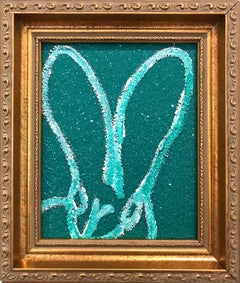 "Oz" (Bunny on Green Diamond Dust) Oil Painting on Wood Panel