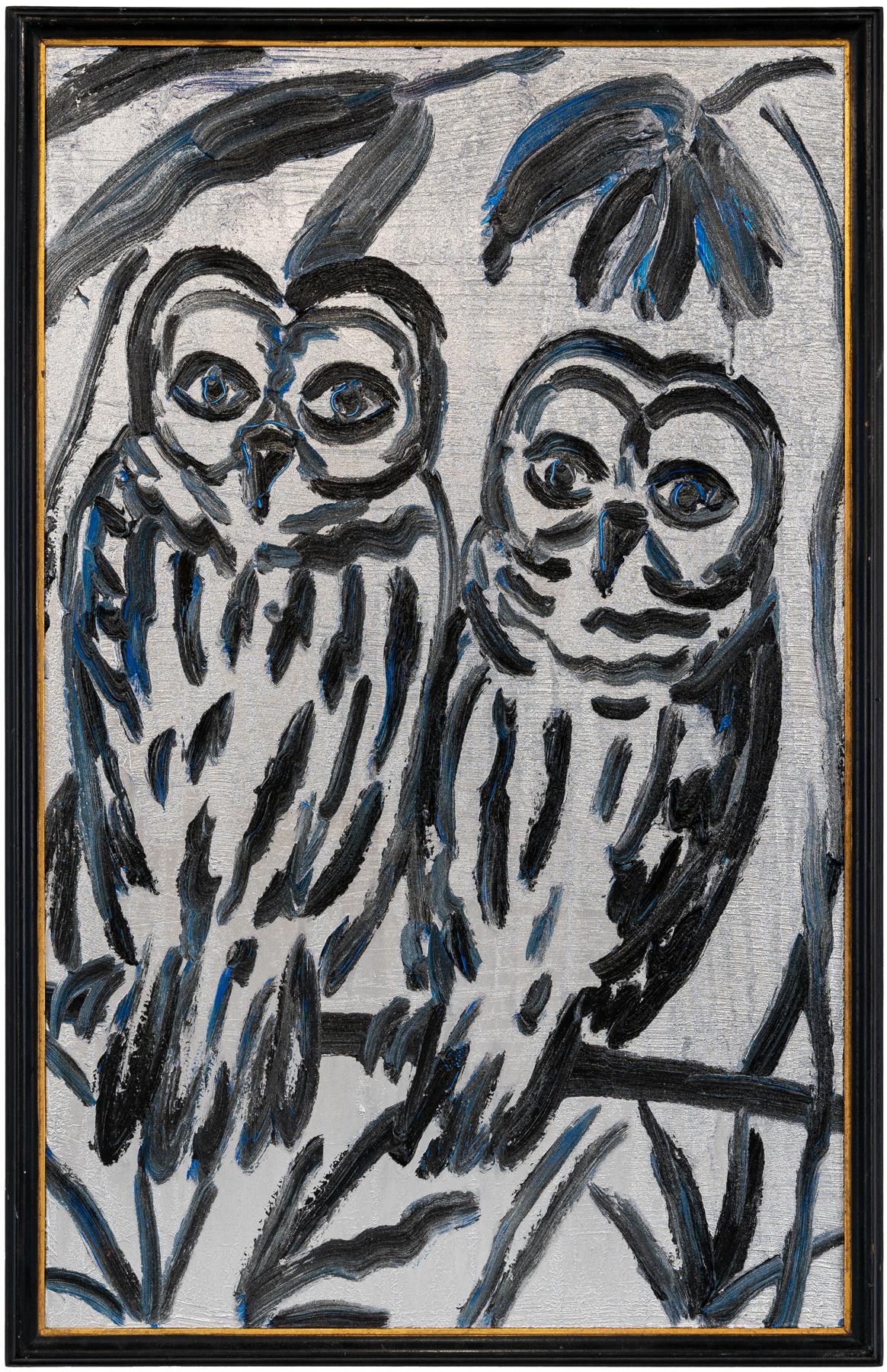 Pair Owls - Painting by Hunt Slonem