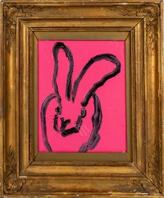 Pansy- pink gestural bunny painting by Hunt Slonem