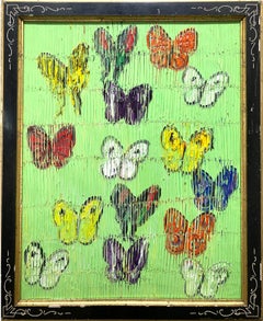 "Paris Green" Papillons multicolores sur fond vert -Aesthetic Movement Cadre Eastlake