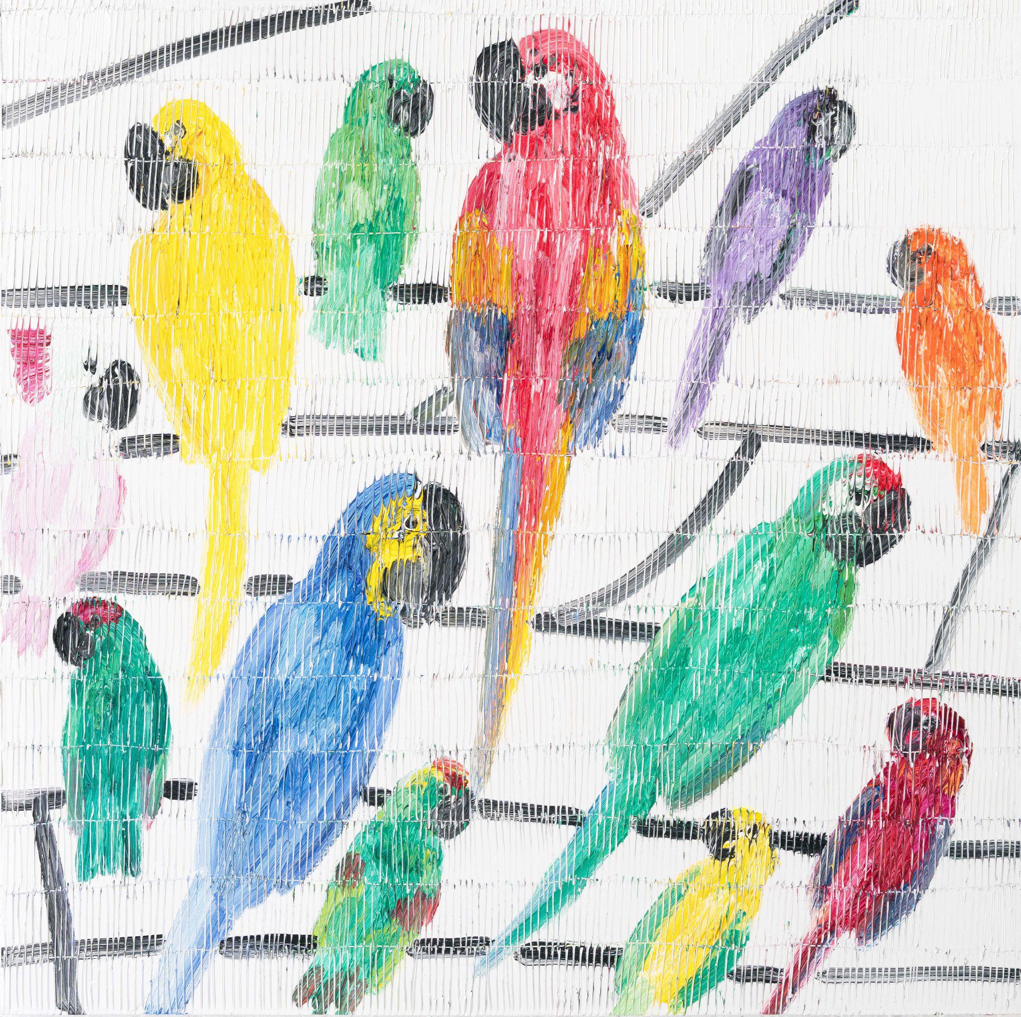 Hunt Slonem Animal Painting - Parrots Play