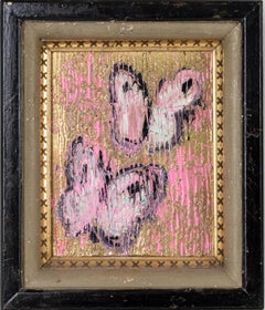 Passion- pink and gold butterfly painting by Hunt Slonem in vintage frame 