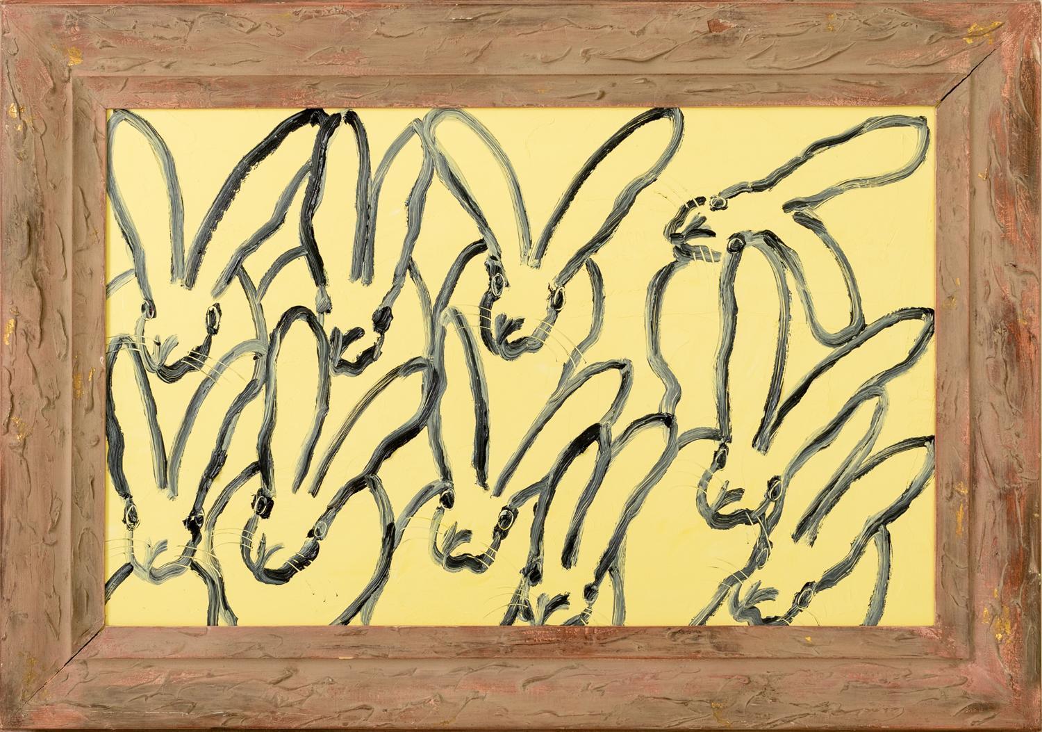 Hunt Slonem Animal Painting – Leidenschaftsspiel „Bunny Painting“ Original-Ölgemälde in Vintage-Rahmen