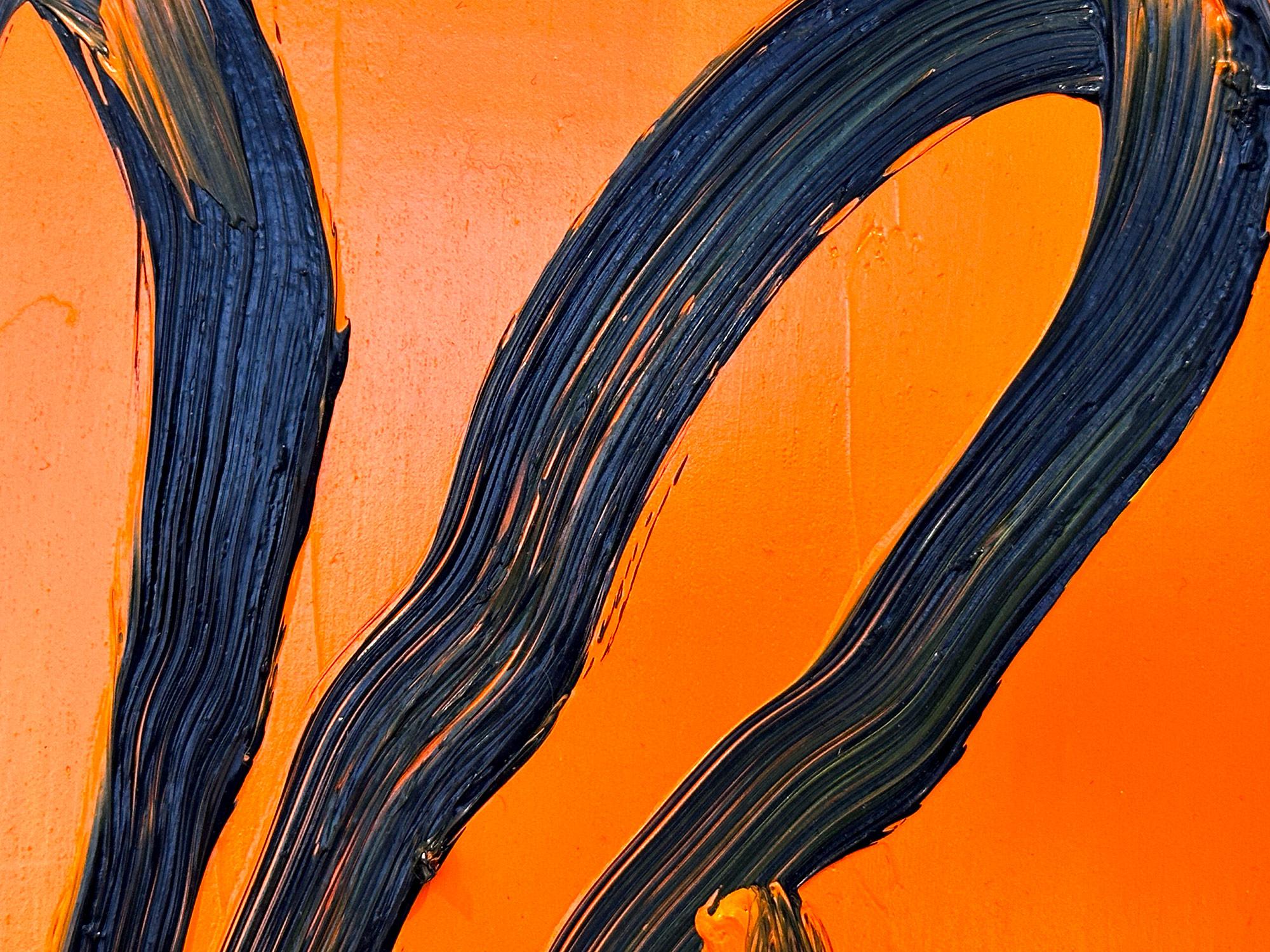„Patch“ Schwarzes Outline Bunny auf Tangerine Oranges Ölgemälde auf Holzplatte im Angebot 2