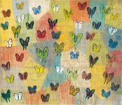"Patchwork Butterflies" Colorful Butterflies Gold Background Oil Painting Canvas