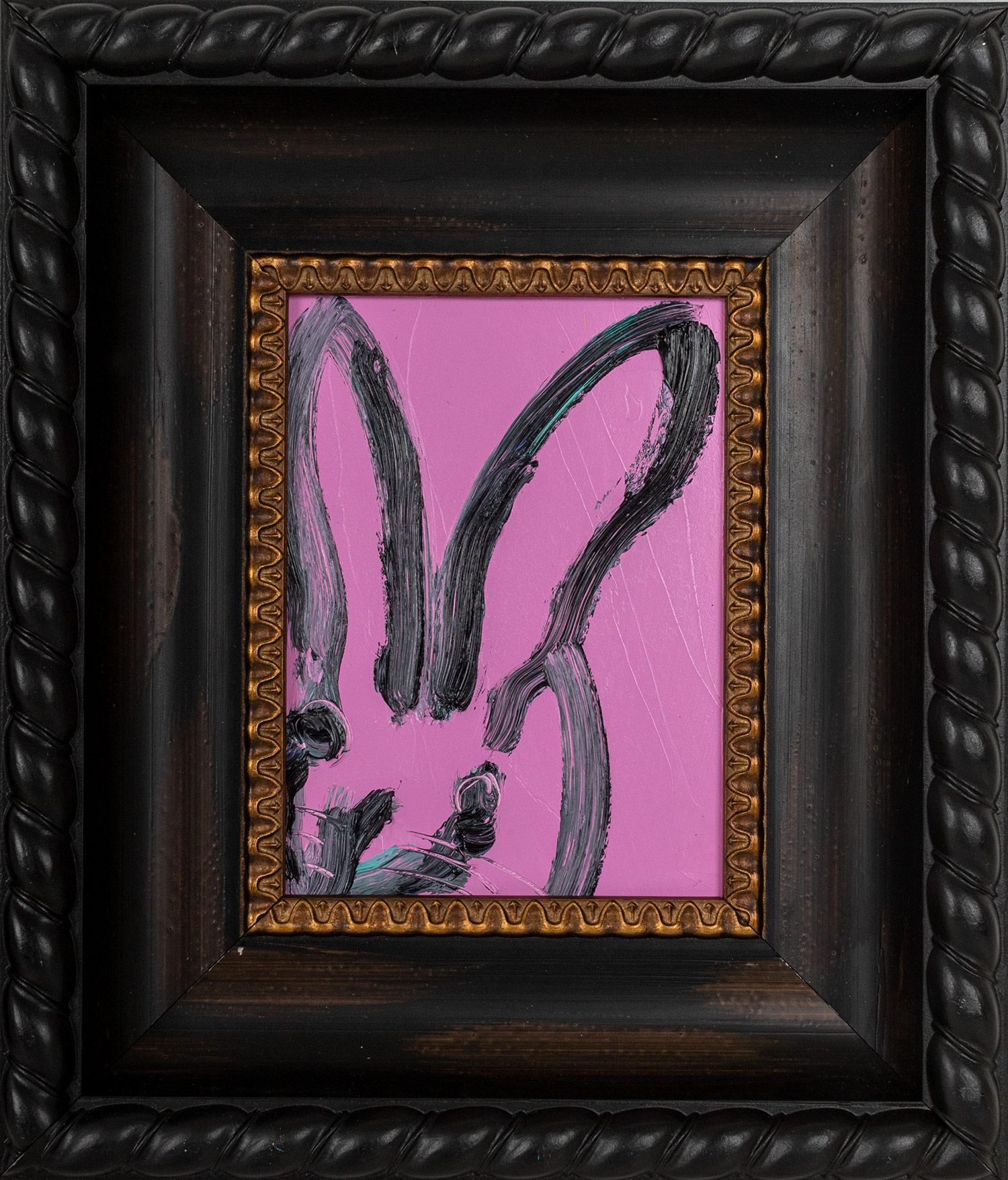 Hunt Slonem Animal Painting - Penelope (Bunny on Lavender Purple Background) Oil Painting on Wood Panel)