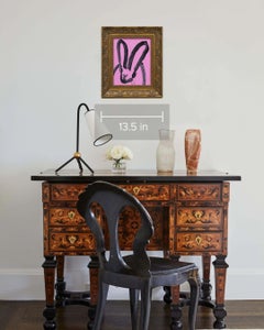 Petunia, Pink Bunny Painting, Oil on Wood, Framed, Post-Modern, 2025