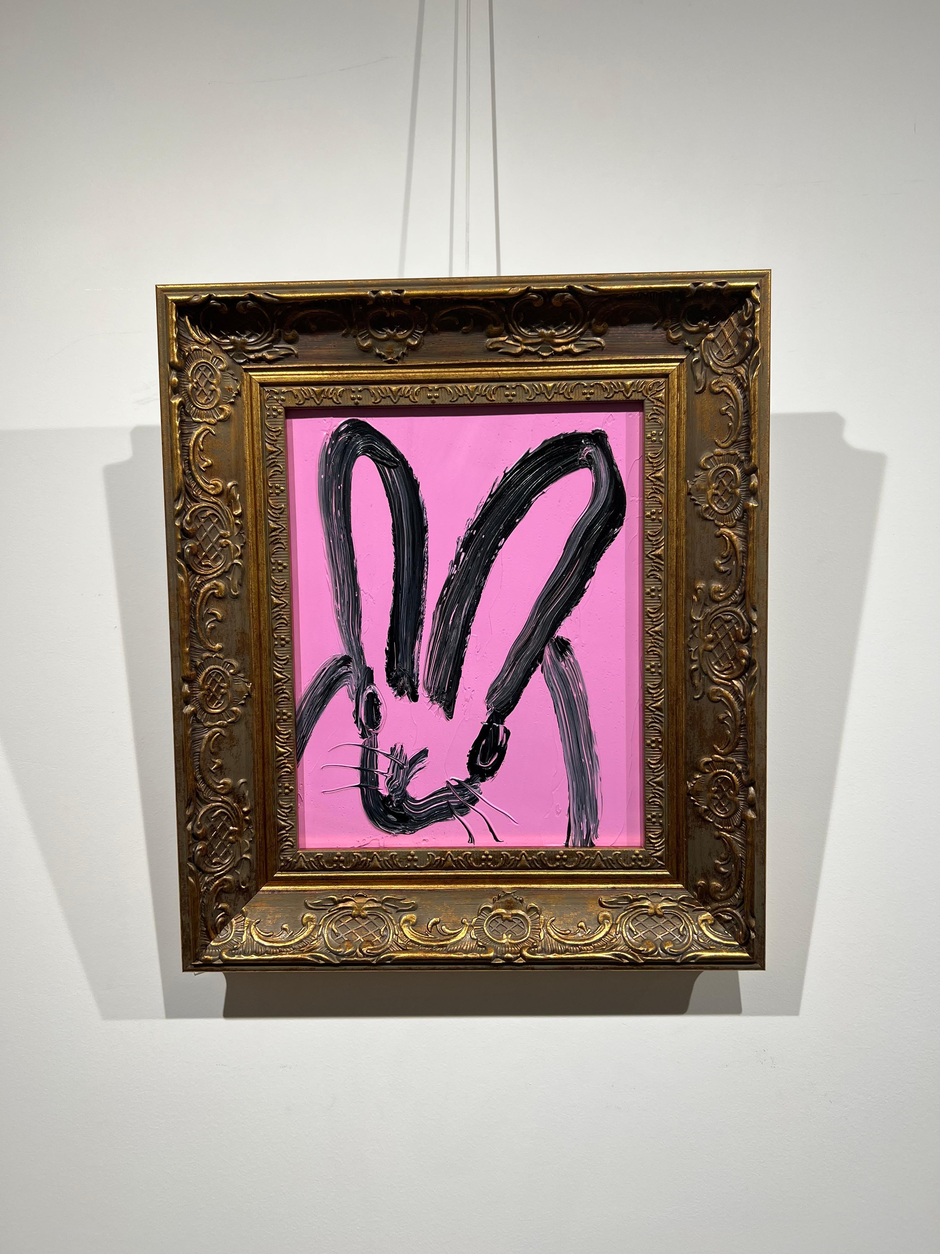 Original and unique artwork by Hunt Slonem.
Oil on wood, pink bunny.

Painting is framed, as seen in the images. Dimensions of the artwork with the frame: 14.5 x 12.5 inches I 40,64 x 35,56 cm
Signed Verso
Please note that Hunt Slonem paintings with