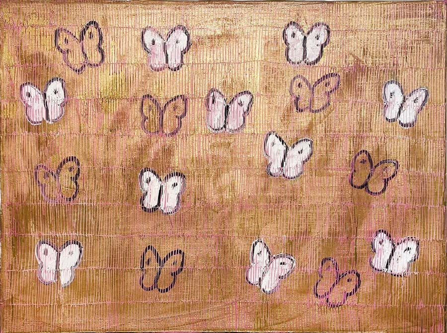 Hunt Slonem "Pink Ascension Amsterdam" Butterflies