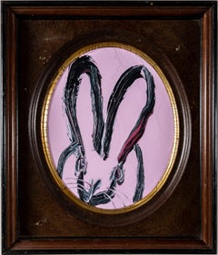 Pink "Bunny Painting" Original Oil Painting in Wood Vintage Frame