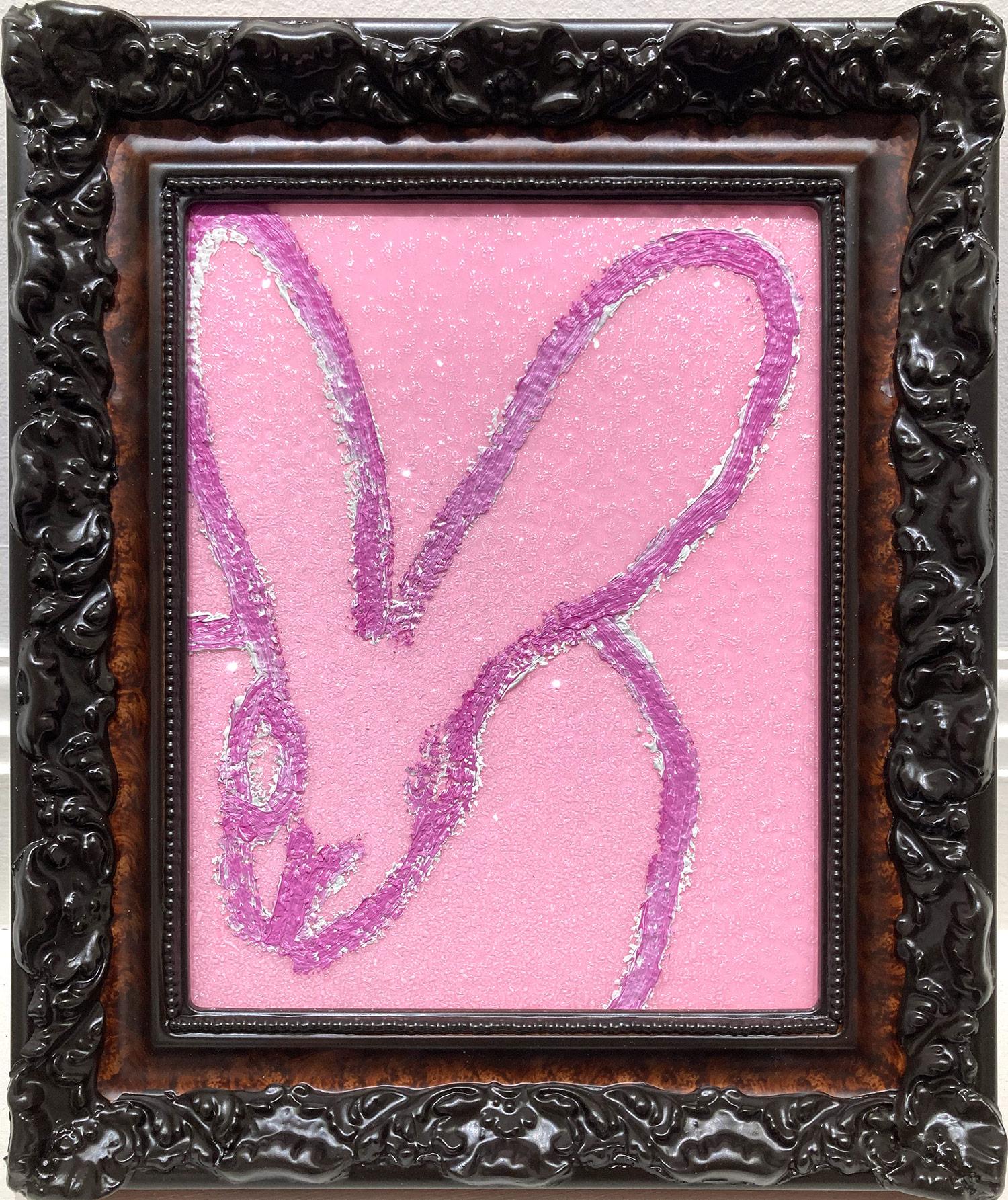 "Pink Diamond" Diamond Dust Bunny on Pink Background Oil Painting Wood Panel