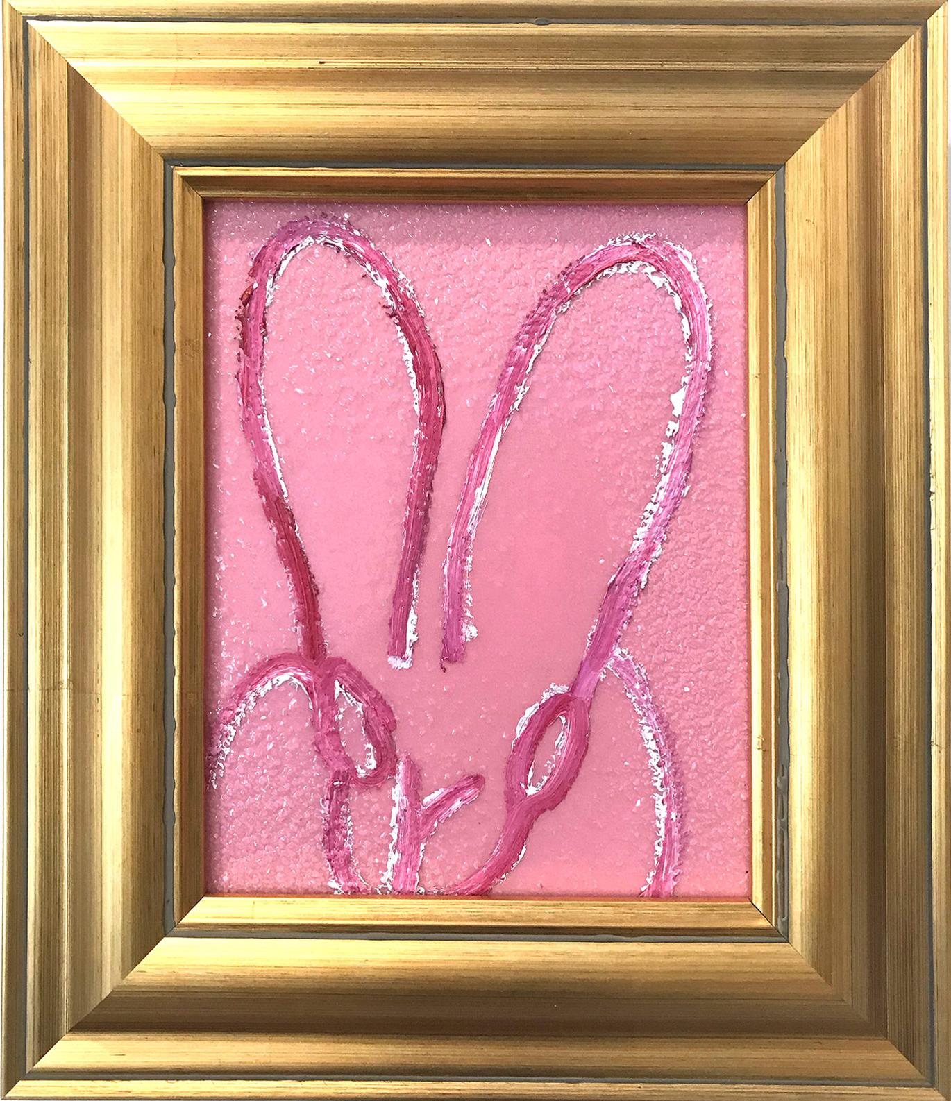 Hunt Slonem Abstract Painting - "Pink" (Diamond Dust Bunny on Pink Background) Oil Painting on Wood Panel