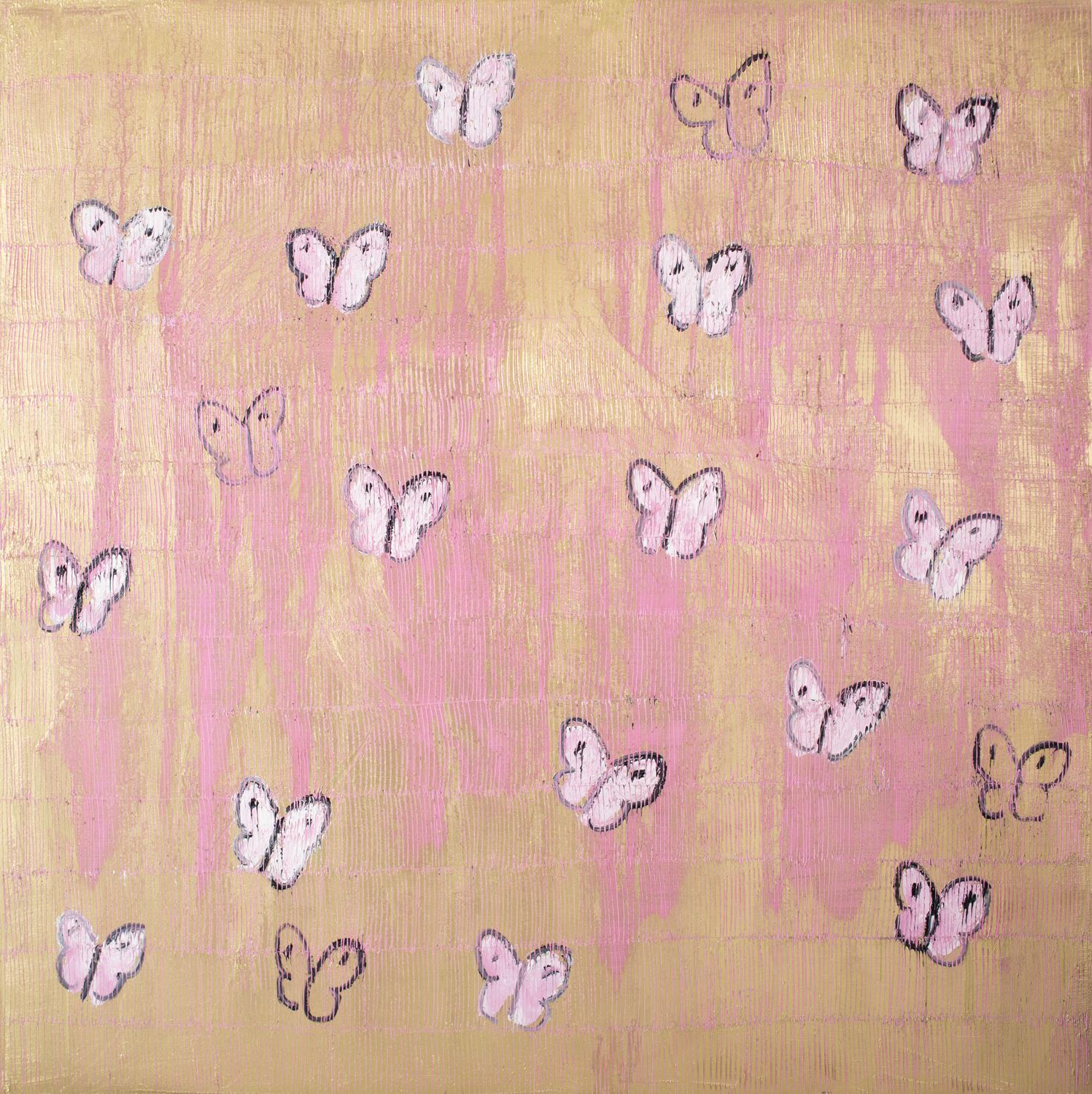 Pink & Gold Butterflies - Painting by Hunt Slonem