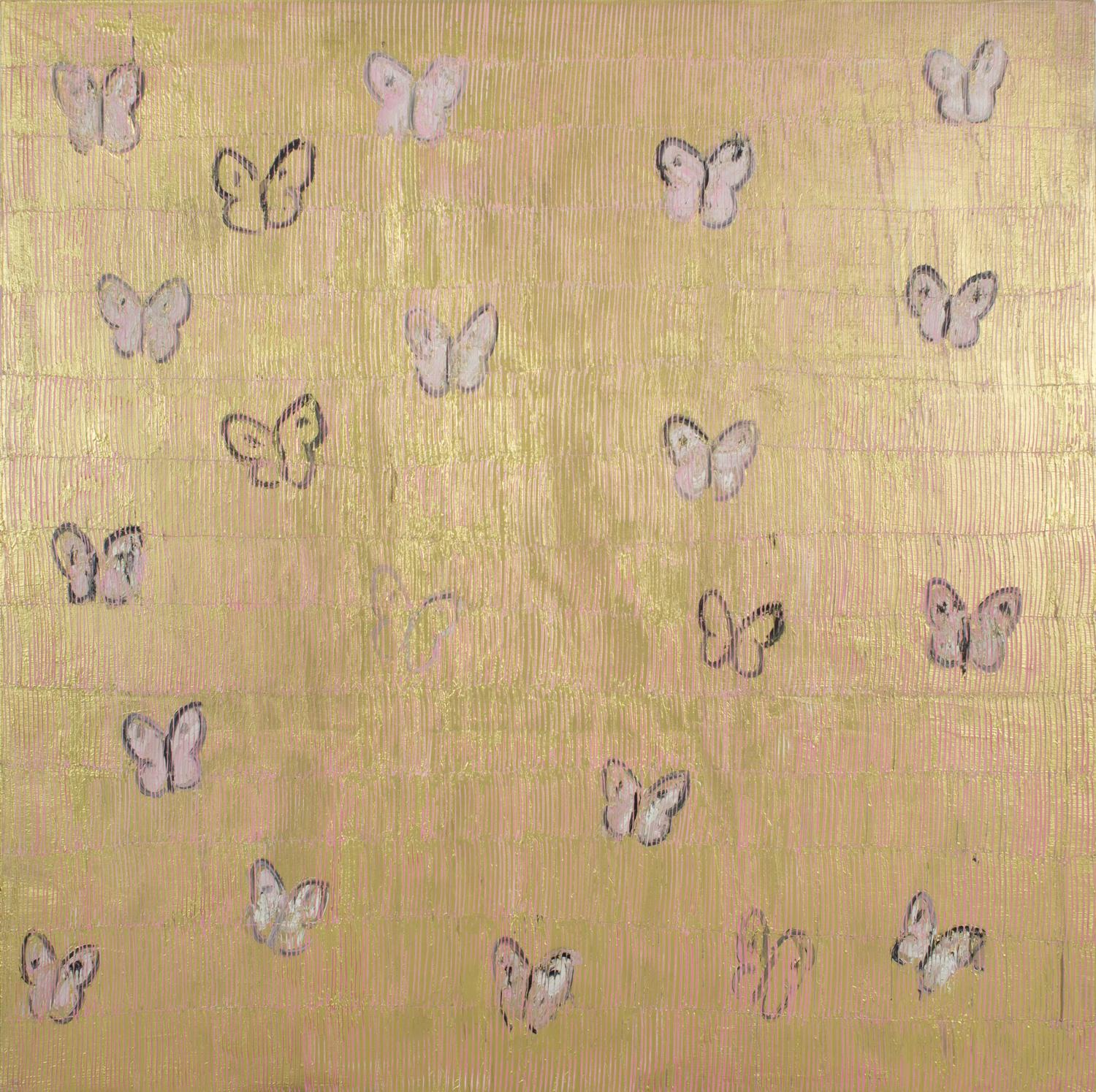 Pink & Gold Butterflies - Painting by Hunt Slonem