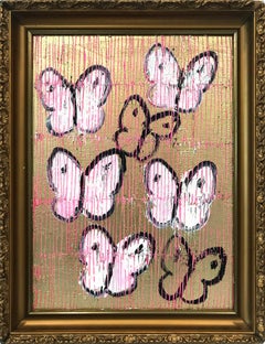 Pink Plan (Butterflies on Gold Background with Scoring) Oil on Wood Panel