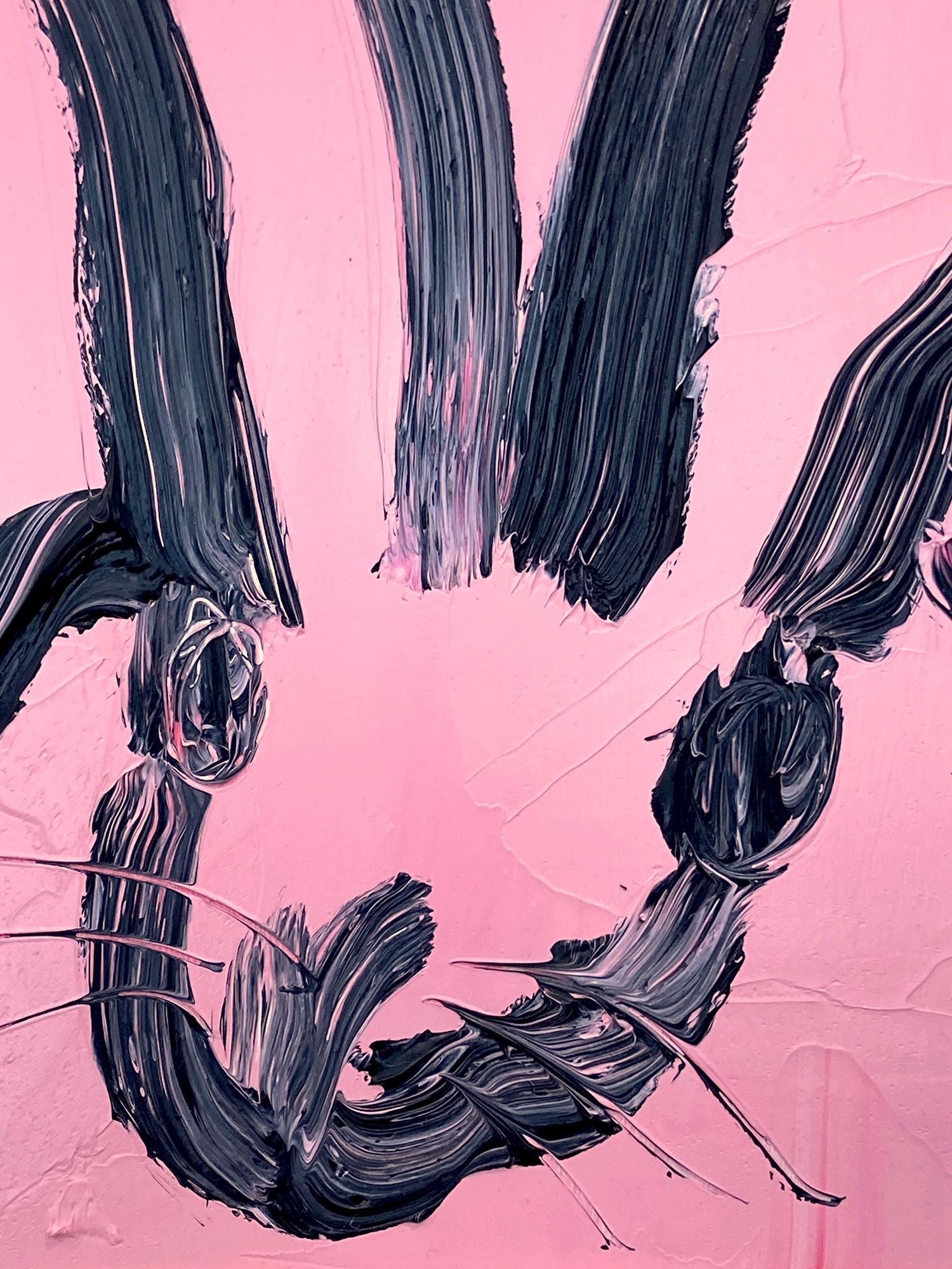 A wonderful composition of one of Slonem's most iconic subjects, Bunnies. This piece depicts a gestural figure of a black bunny on a soft Pink background with thick use of paint. It is housed in a wonderful antique style gold tone frame. Inspired by