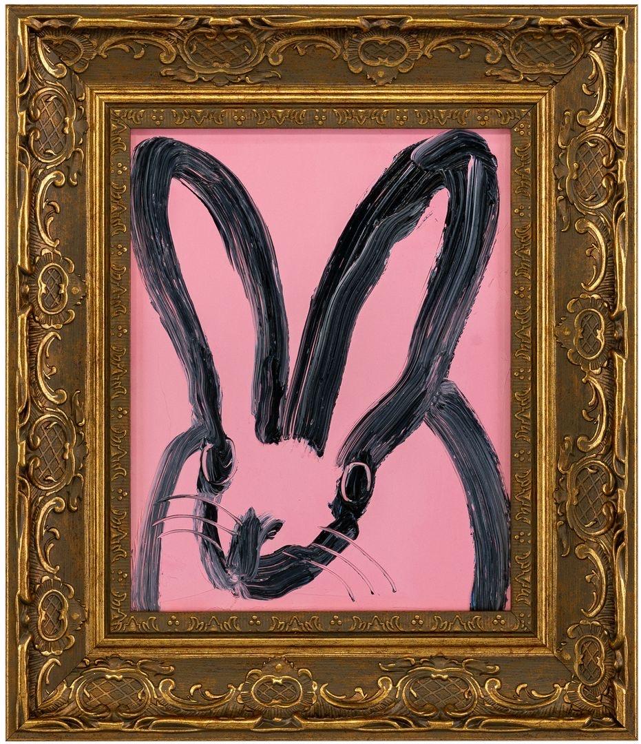 Hunt Slonem Animal Painting – „Pink Sky“ Bunny, Original-Ölgemälde in Vintage-Rahmen