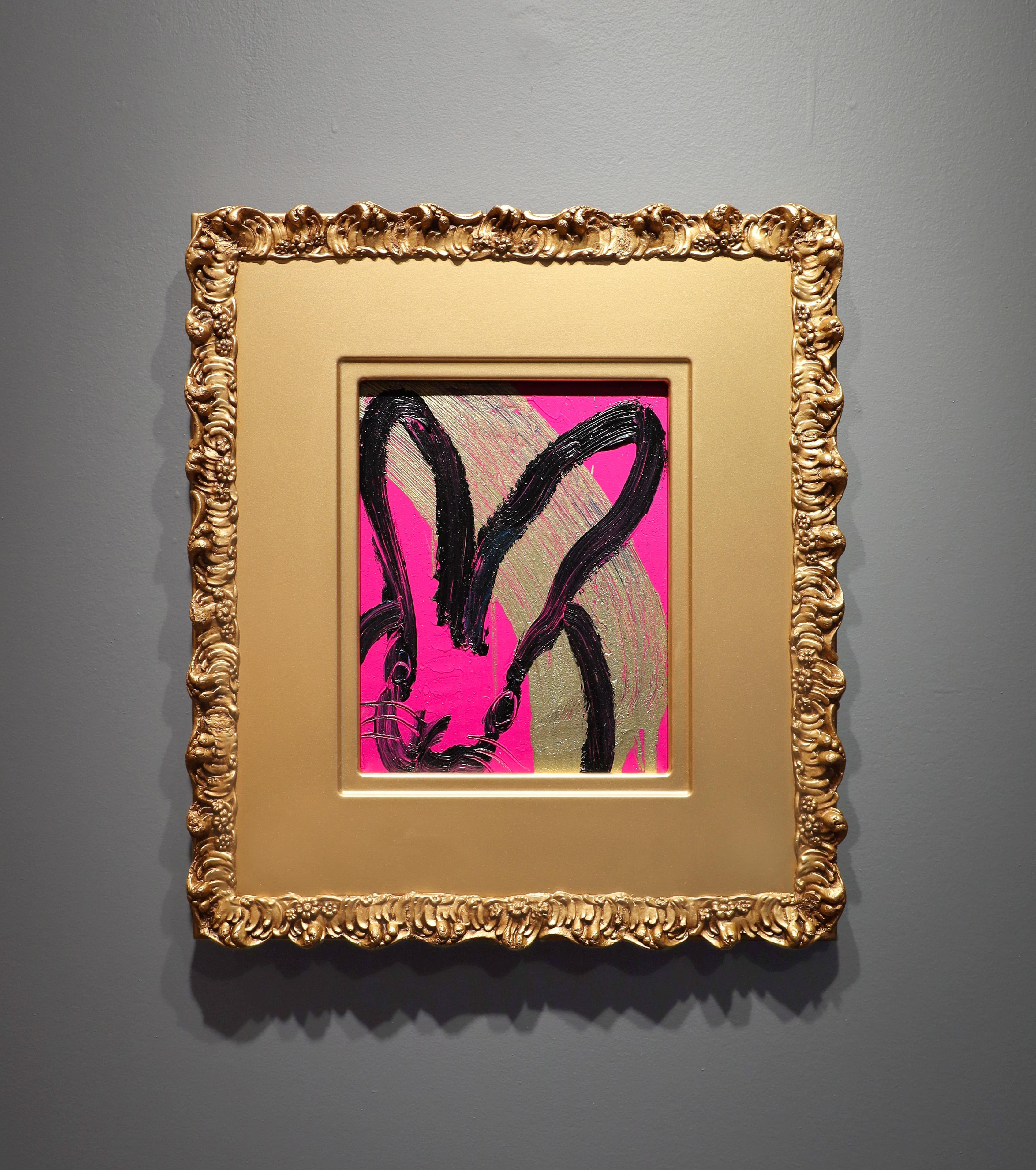 'Pink Thursday' è un dipinto gestuale di Hunt Slonem. I coniglietti si trovano in tutto il corpus di opere neo-espressioniste di Slonem. Lo sfondo del dipinto è di un brillante oro metallico e rosa caldo, in contrasto con la linea nera che definisce