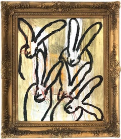 "Playscape" (Black Bunnies on Gold Silver Background with Colorful accents)