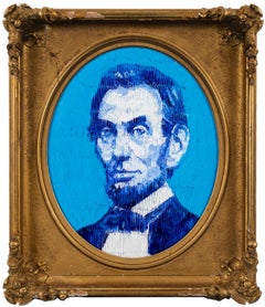 Prés. Peinture à l'huile originale d'Abraham Lincoln dans un cadre vintage