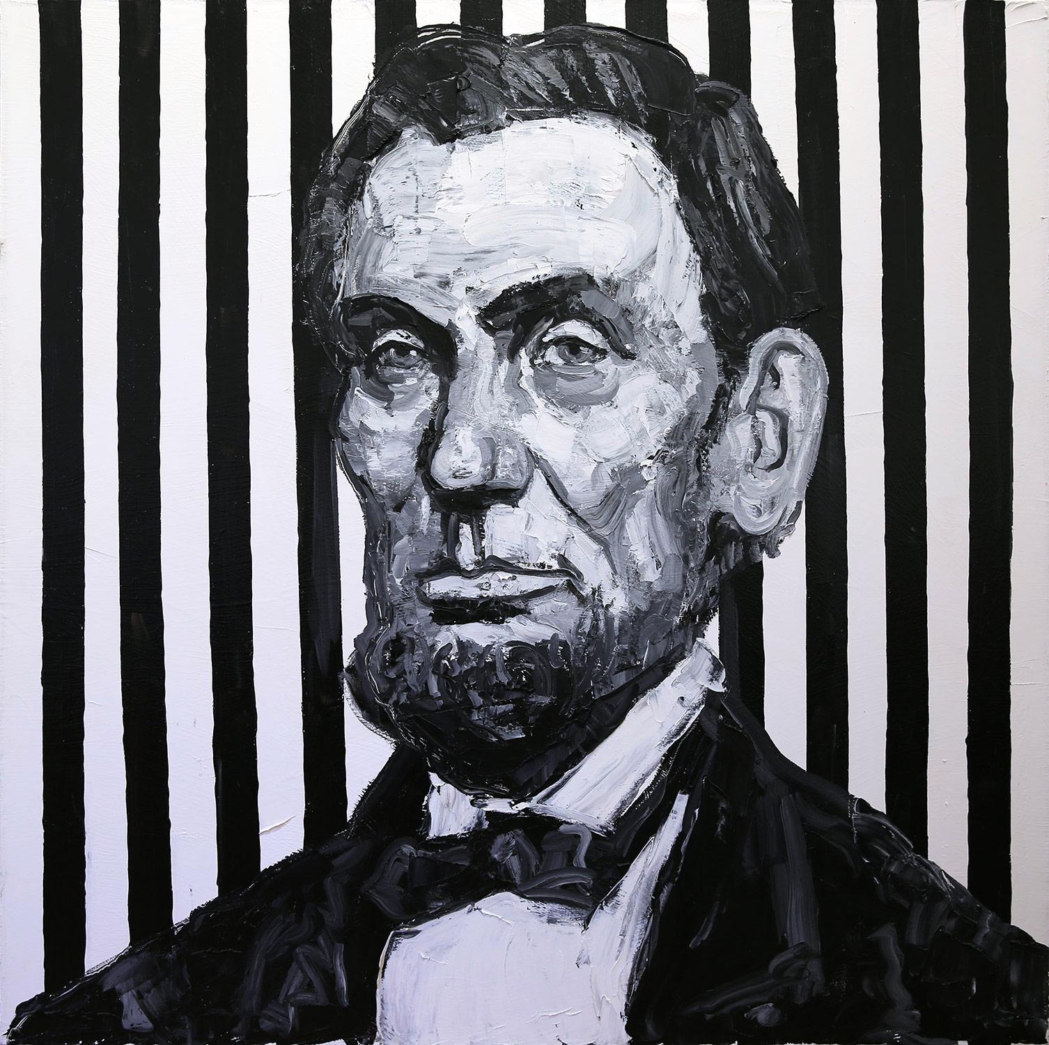 Hunt Slonem Portrait Painting - "Pres. Lincoln" Oil Painting on Canvas