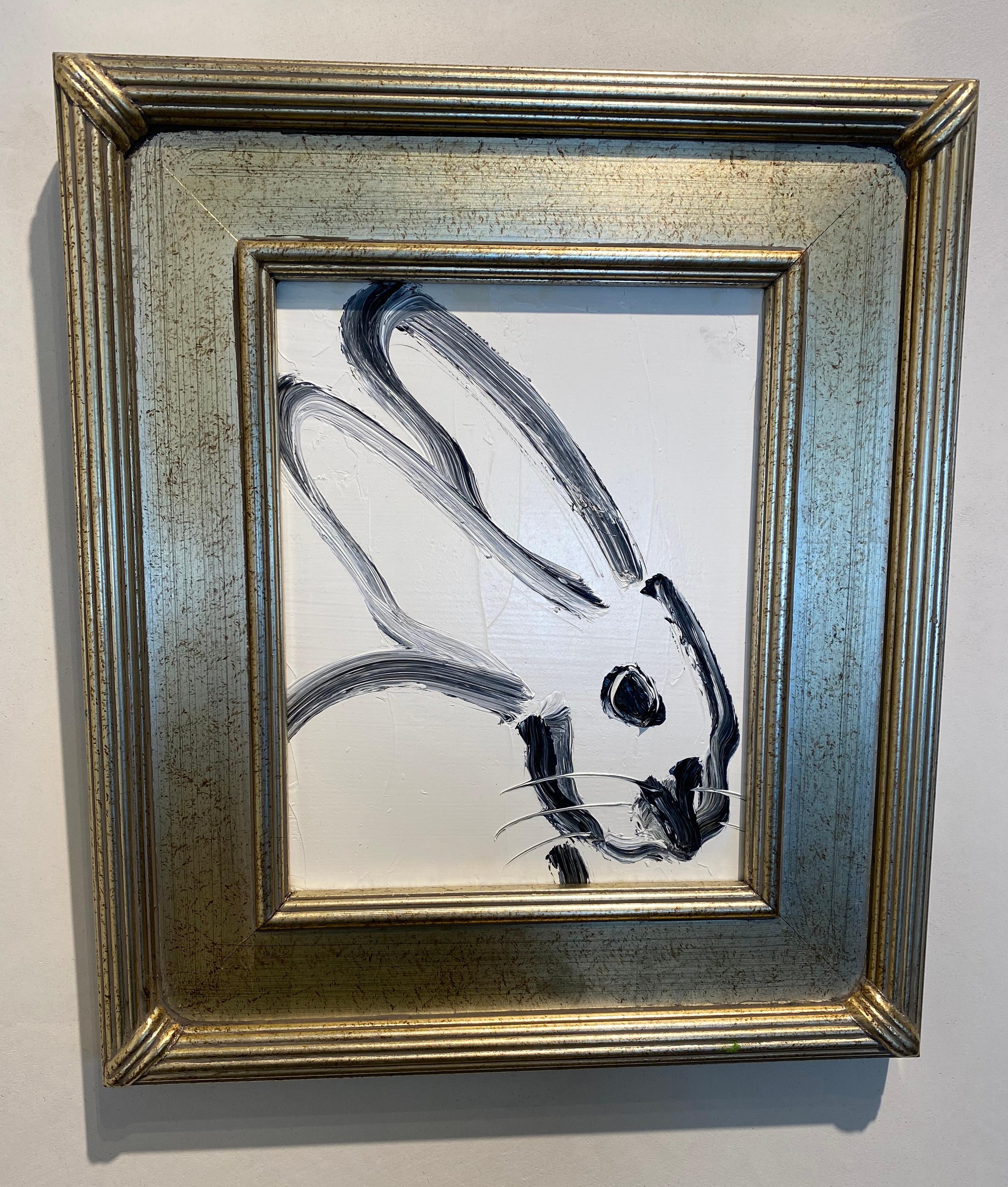 Profile- black and white gestural bunny by Neo- Expressionist Hunt Slonem 1