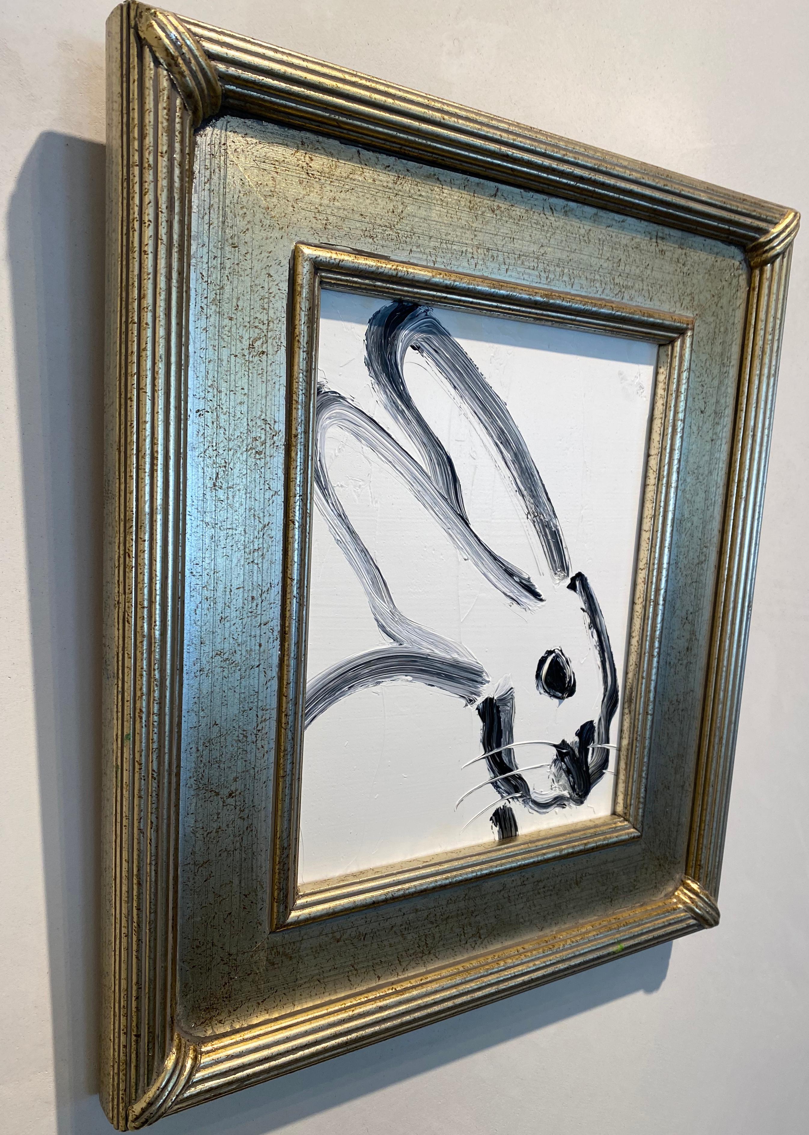 Profile- black and white gestural bunny by Neo- Expressionist Hunt Slonem 2