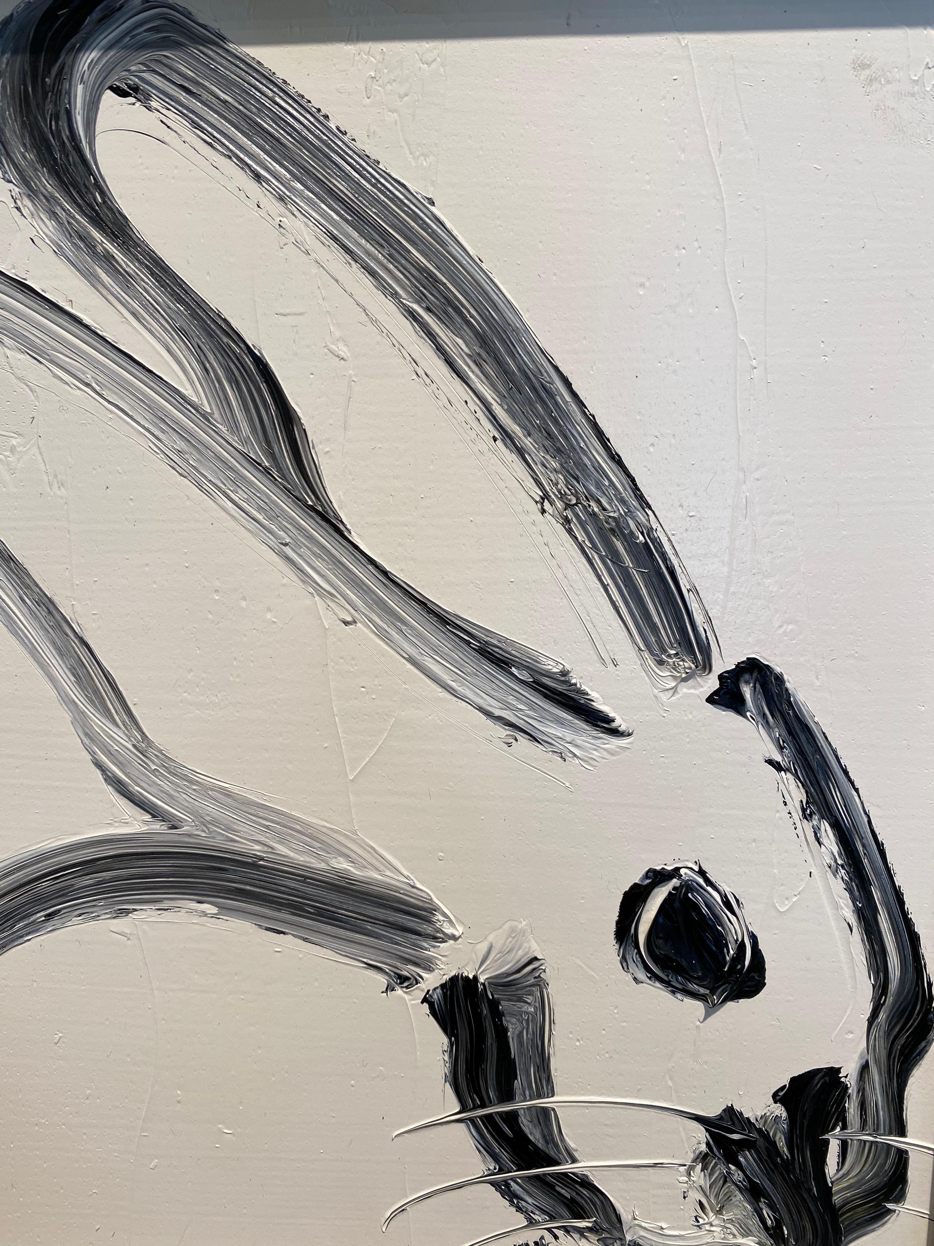 Profile- black and white gestural bunny by Neo- Expressionist Hunt Slonem 5