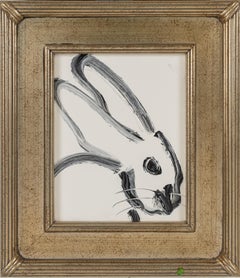 Profile- black and white gestural bunny by Neo- Expressionist Hunt Slonem