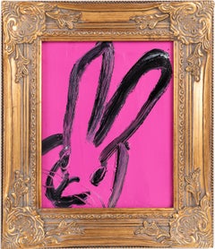 Purple "Bunny Painting" Original Pink Oil Painting in Gold Vintage Frame