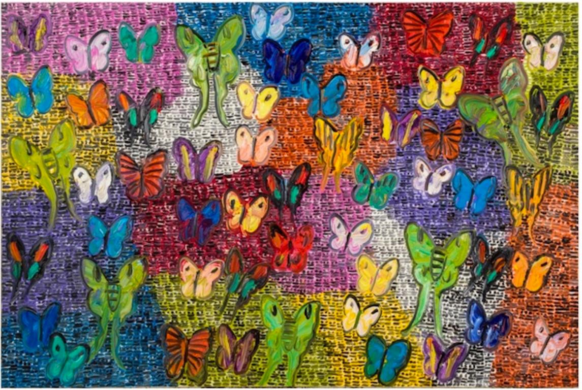 Hunt Slonem Animal Painting - Purple Guardians & Butterflies (CSR0902)