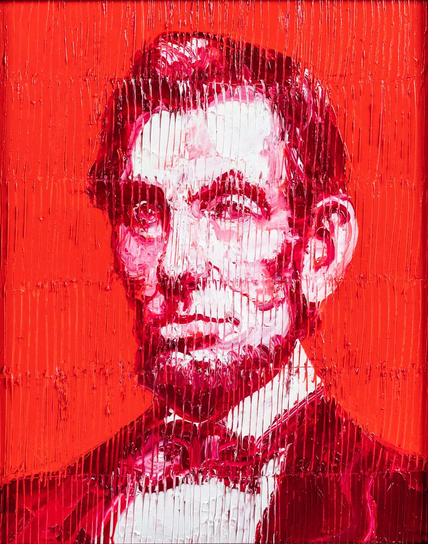 Abraham Lincoln in Rot  – Painting von Hunt Slonem