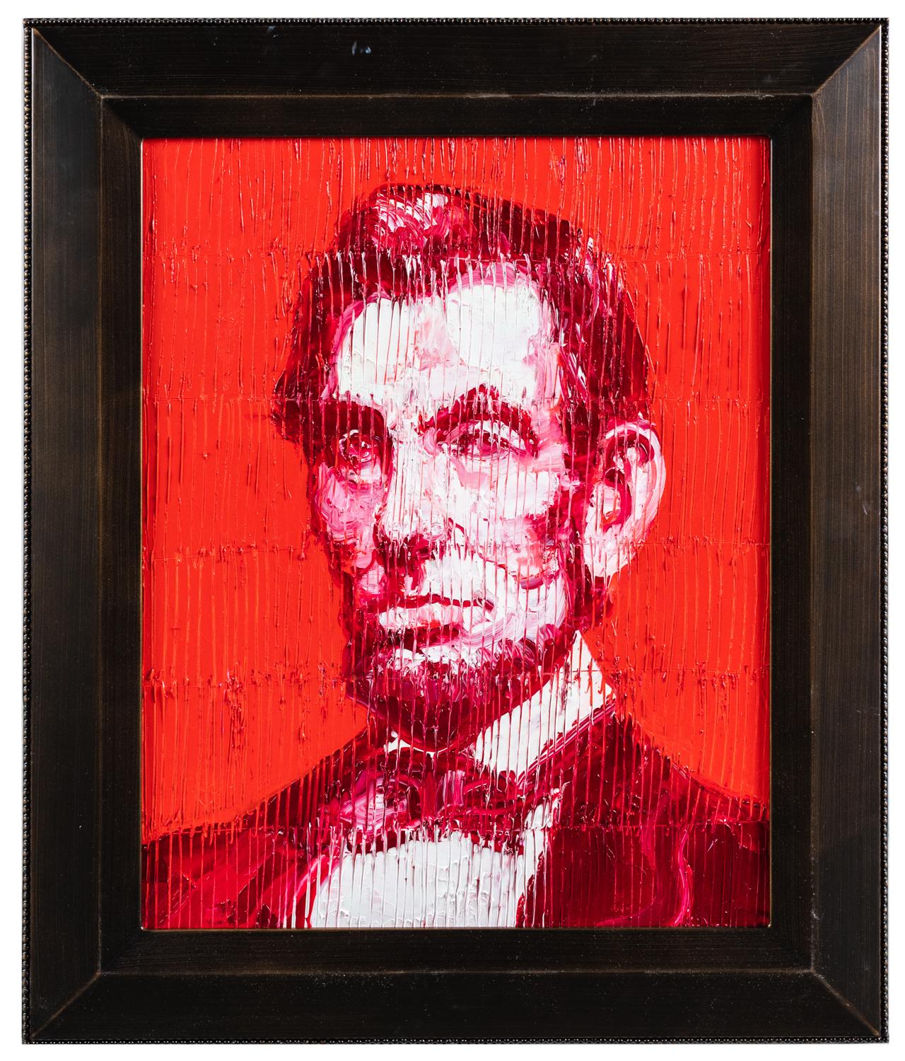 Hunt Slonem Portrait Painting – Abraham Lincoln in Rot 