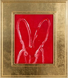 Red "Bunny Painting" Original Pink Oil Painting in Big Gold Vintage Frame
