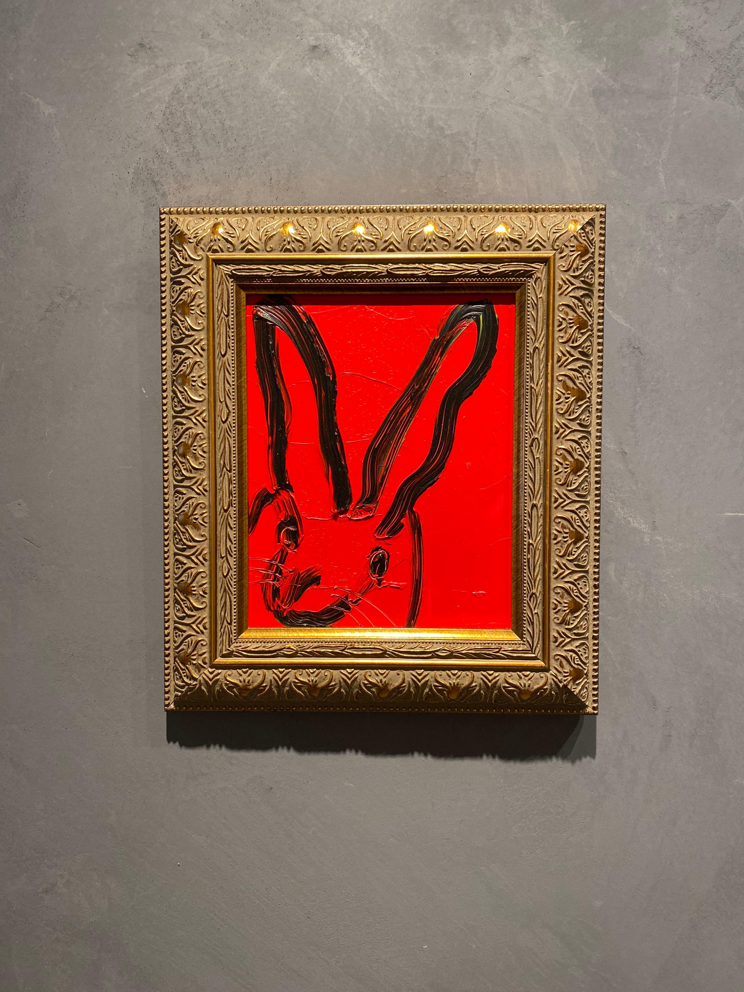 Red- framed gestural oil painting of bunny by Hunt Slonem 1