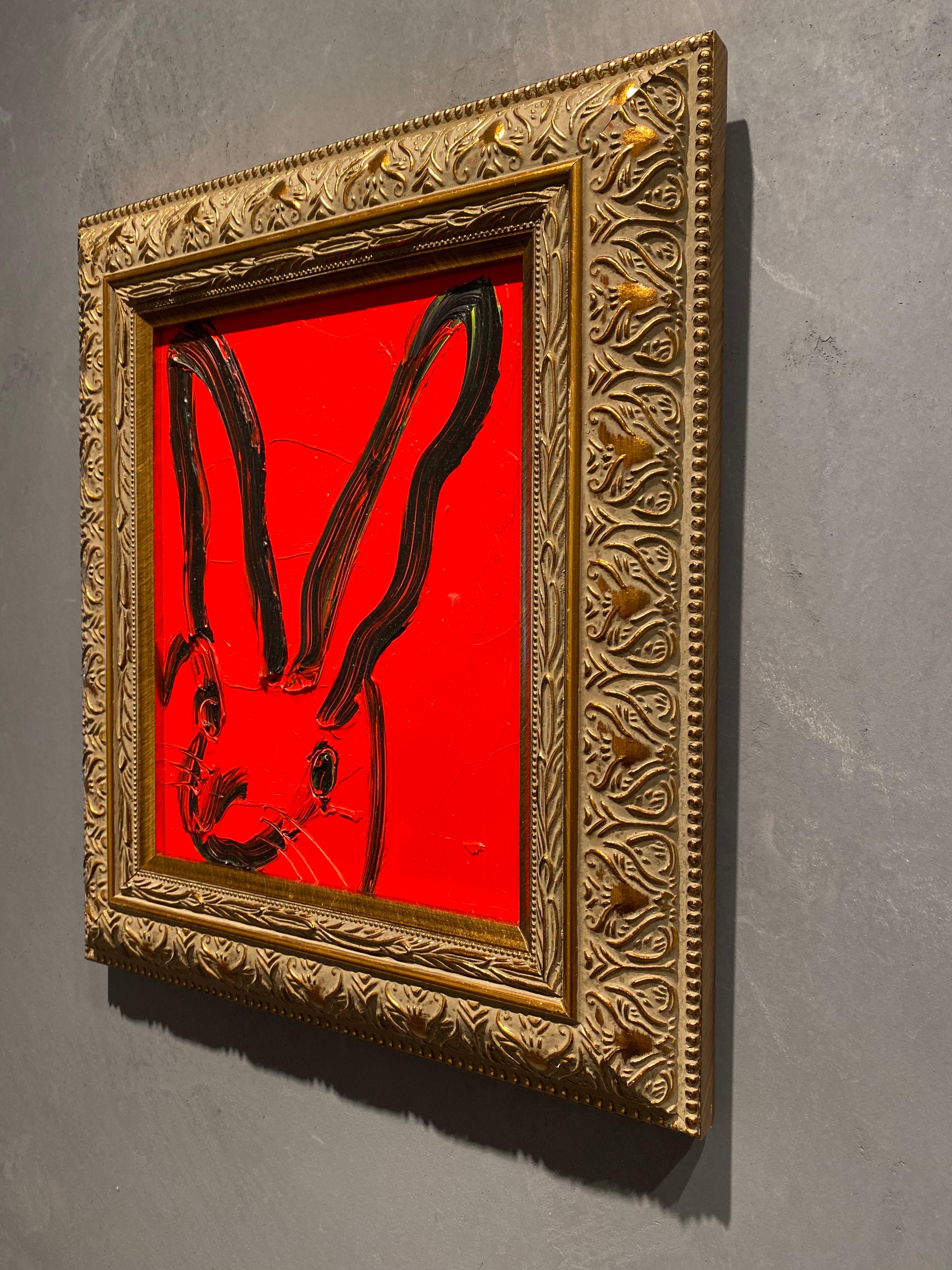 Red- framed gestural oil painting of bunny by Hunt Slonem 2