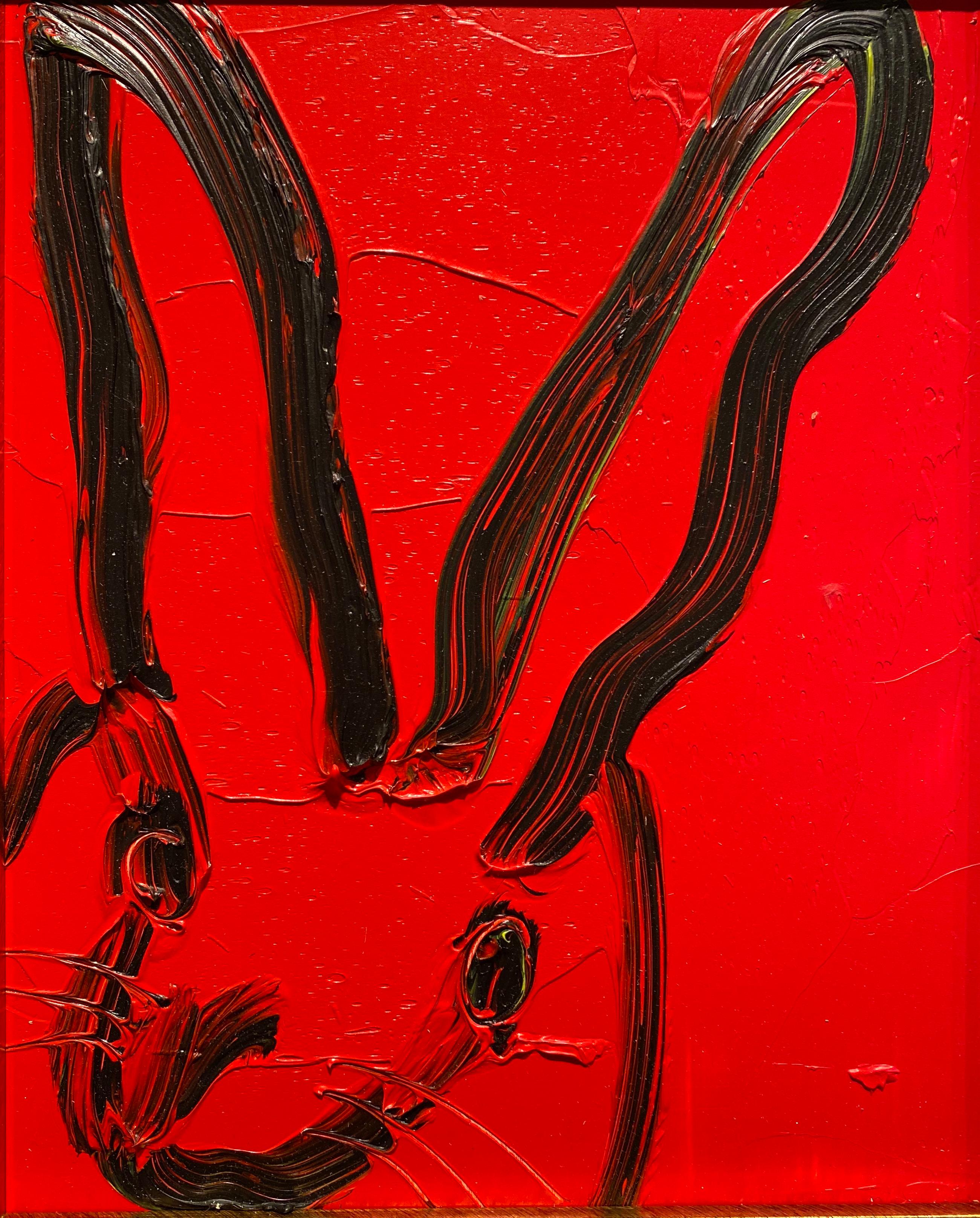 Red- framed gestural oil painting of bunny by Hunt Slonem 4