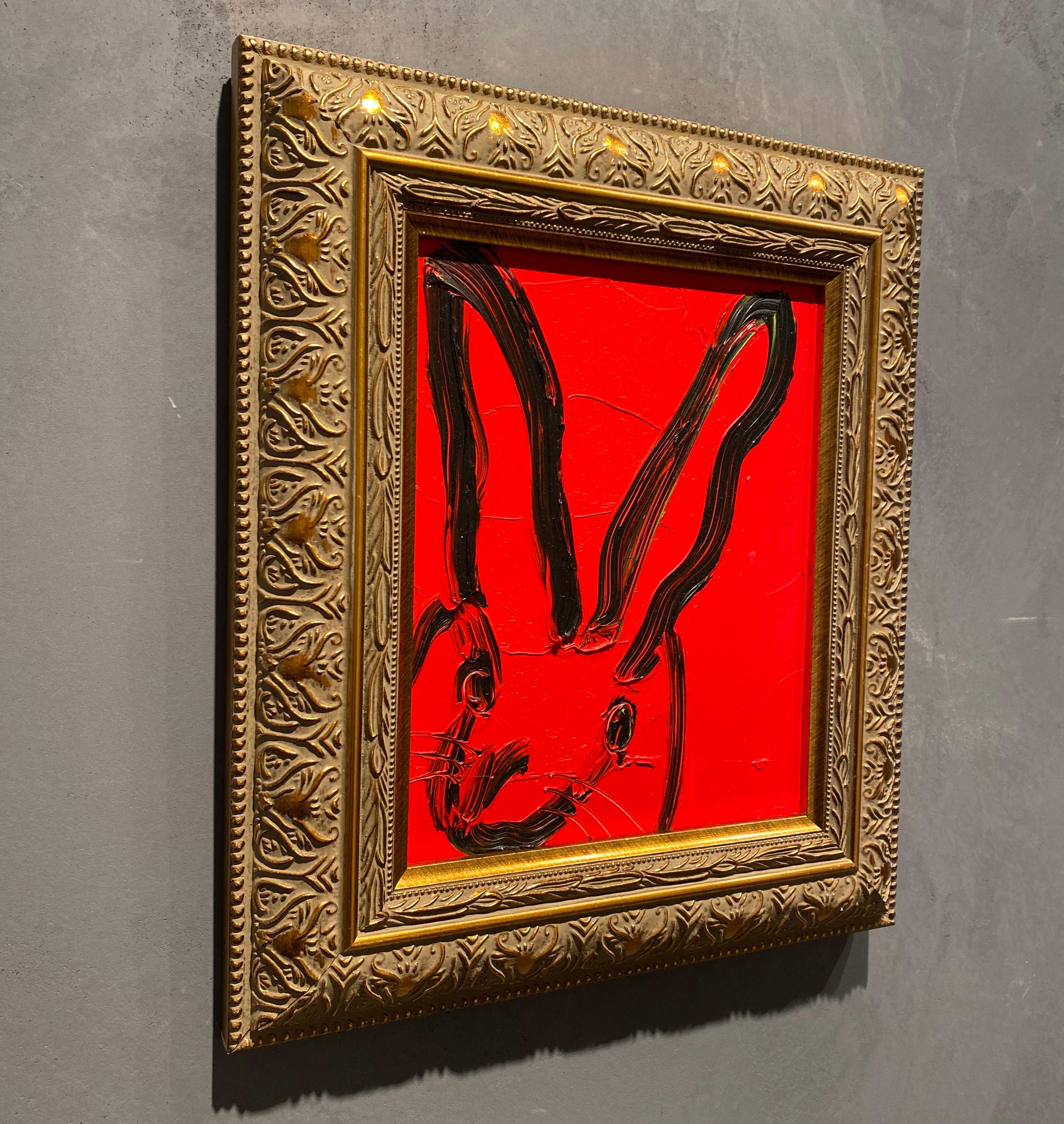 Red- framed gestural oil painting of bunny by Hunt Slonem 5