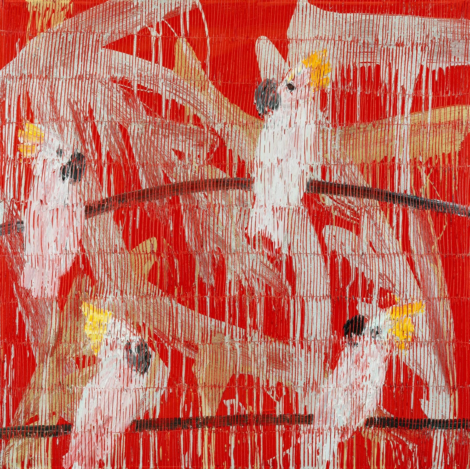 Hunt Slonem Animal Painting - "Red Monsoon"