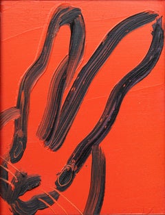 Lapin néo-expressionniste rouge dans un cadre doré vintage