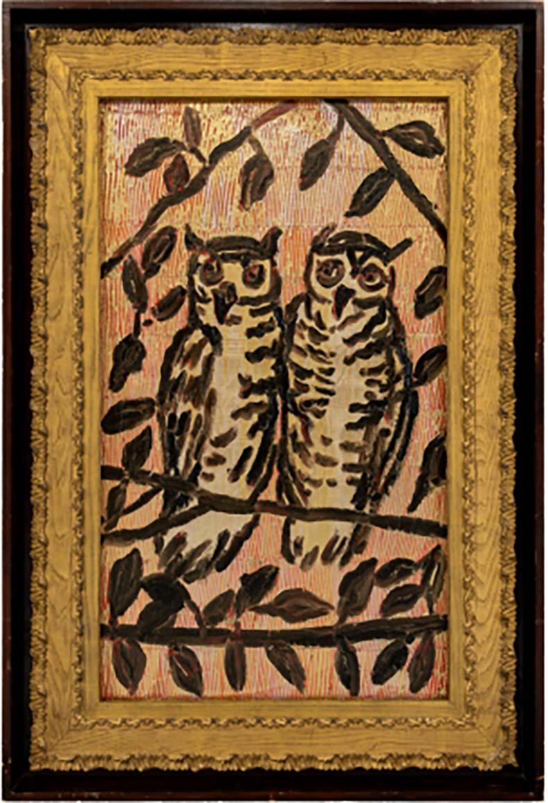 Hunt Slonem Animal Painting - Red Owls