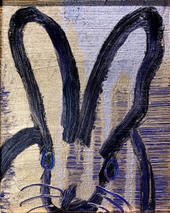 "Rex" Black Bunny on Navy Blue Background with Silver & Gold Painting