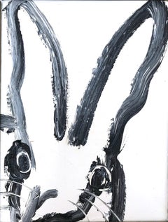 "Rex" (Black Bunny on White Background) Oil Painting on Wood Panel