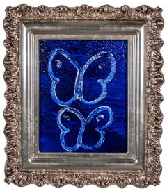 Peinture à l'huile originale Rhapsody 2 bleue « Butterfly Painting » dans un cadre vintage