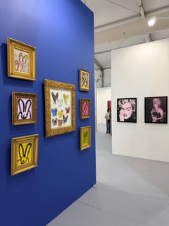 Road, Rabbit Painting, Oil on Wood, Signed, Framed, Colorful Art