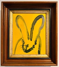 Road, Rabbit Painting, Oil on Wood, Signed, Framed, Colorful Art