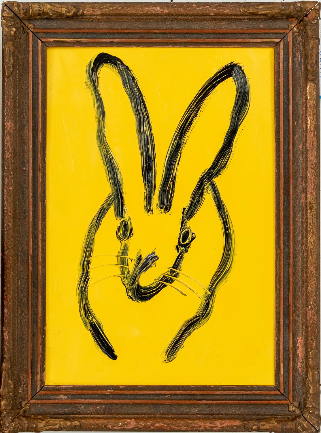 Hunt Slonem Figurative Painting - Roland Yellow "Bunny Painting" Original Oil Painting in Vintage Frame