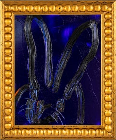 Romp 2 "Bunny Painting" Blue Original Oil Painting in Gold Vintage Frame