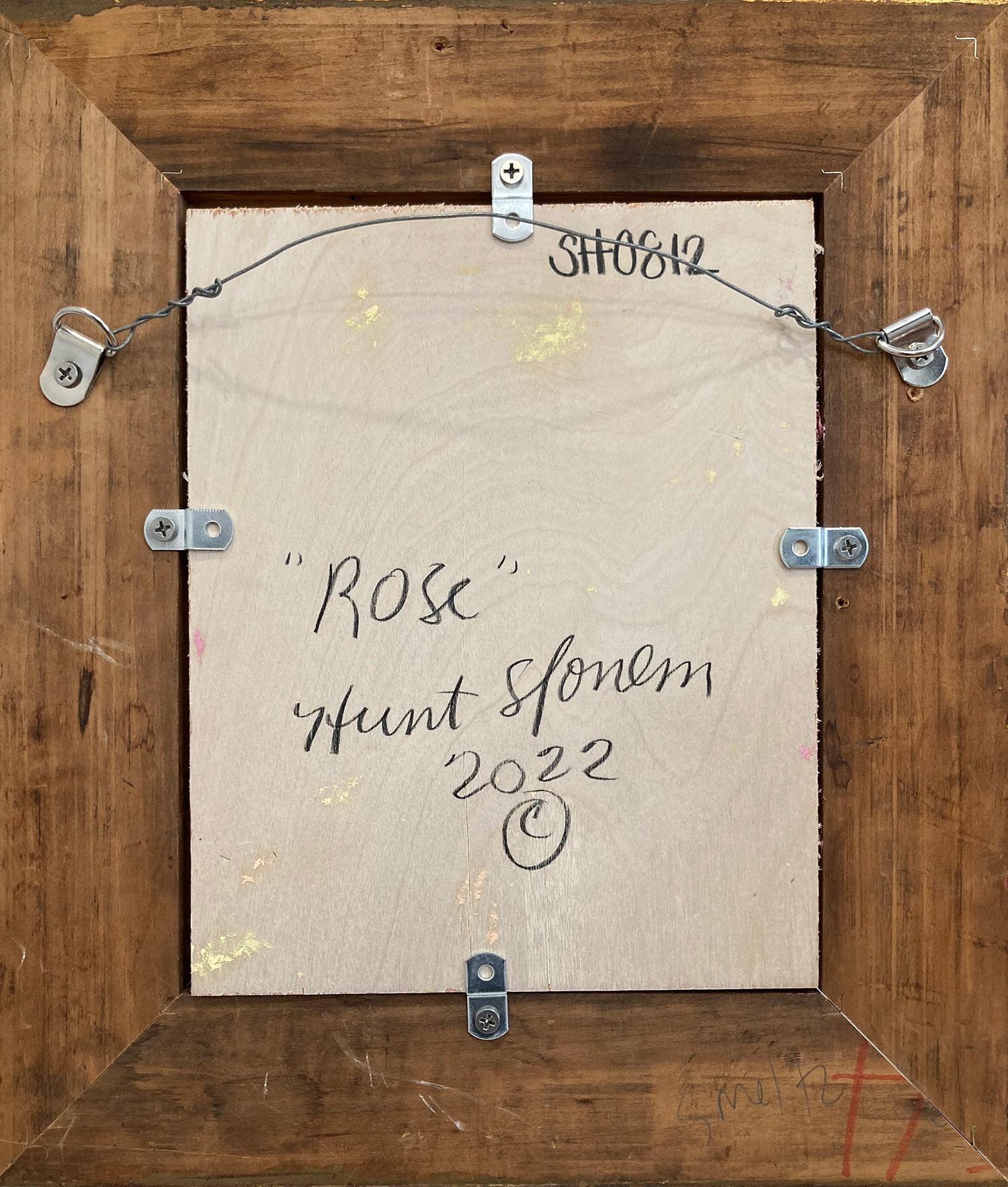 „Rose“ Schwarzes Ölgemälde auf Holzrahmen, Schwarzer Umriss Bunny auf französischem rosa Hintergrund, gerahmt im Angebot 9