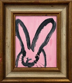 Peinture à l'huile sur bois encadrée, rose sur fond français, bouleau aux contours noirs